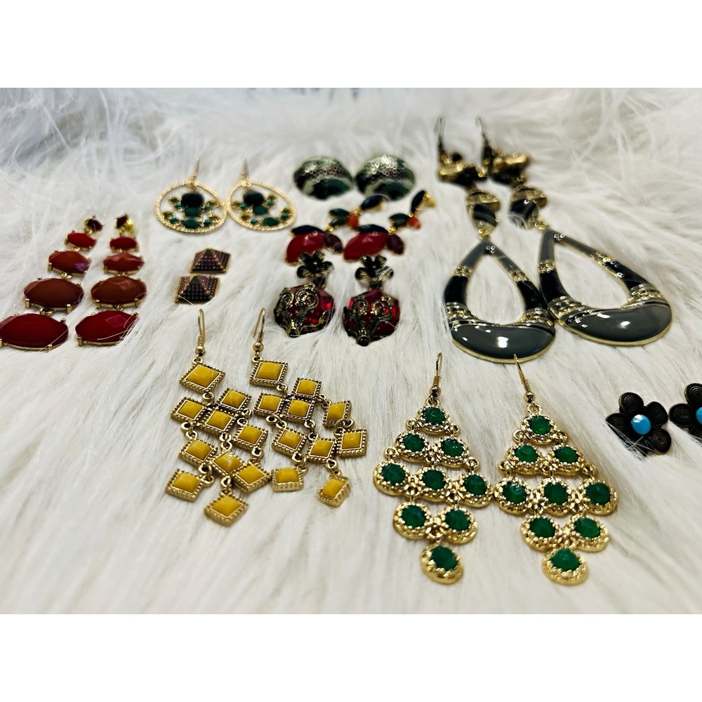 Vintage Modern Statement Earring Bundle Lot 11 Pairs Eclectic Retro Studs Drops